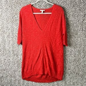 Eileen Fisher Sweater Women’s XS Coral Lightweight Linen Blend Knit V-Neck Tunic